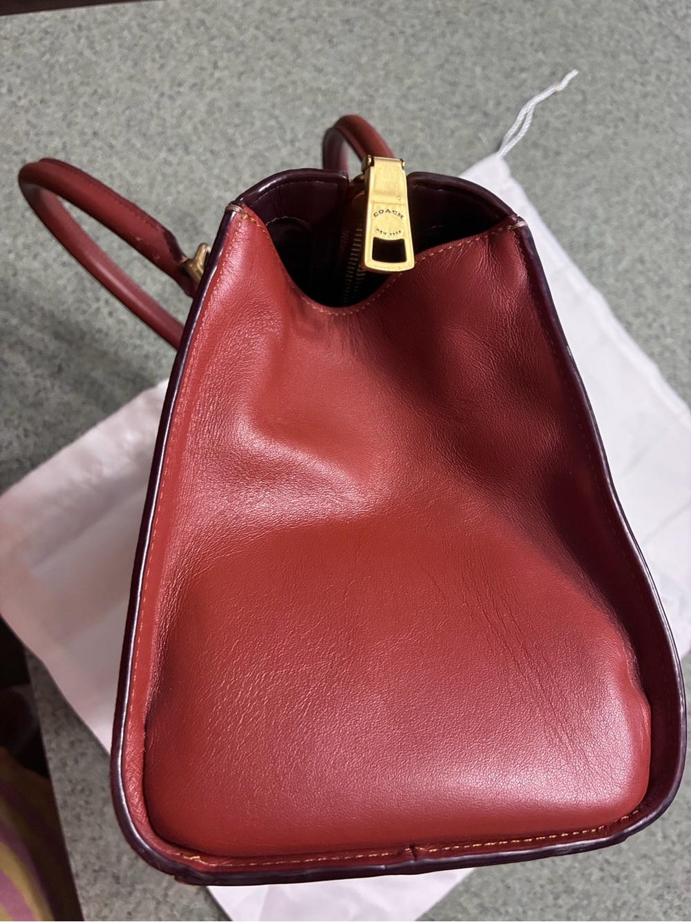 Coach Bond Satchel Signature Canvas Oxblood Rust Leather Bag Dust Bag $368 - Picture 7 of 10